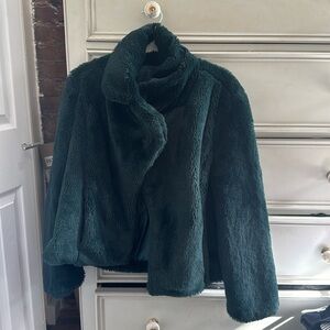 Forest green faux fur coat jacket.